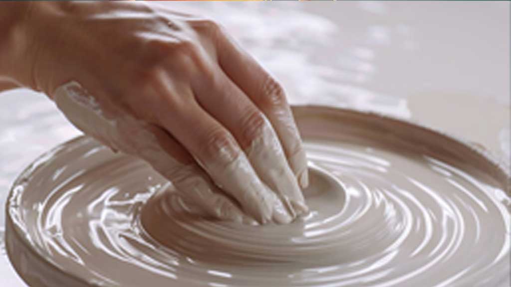 A student beginning a wheel-thrown project